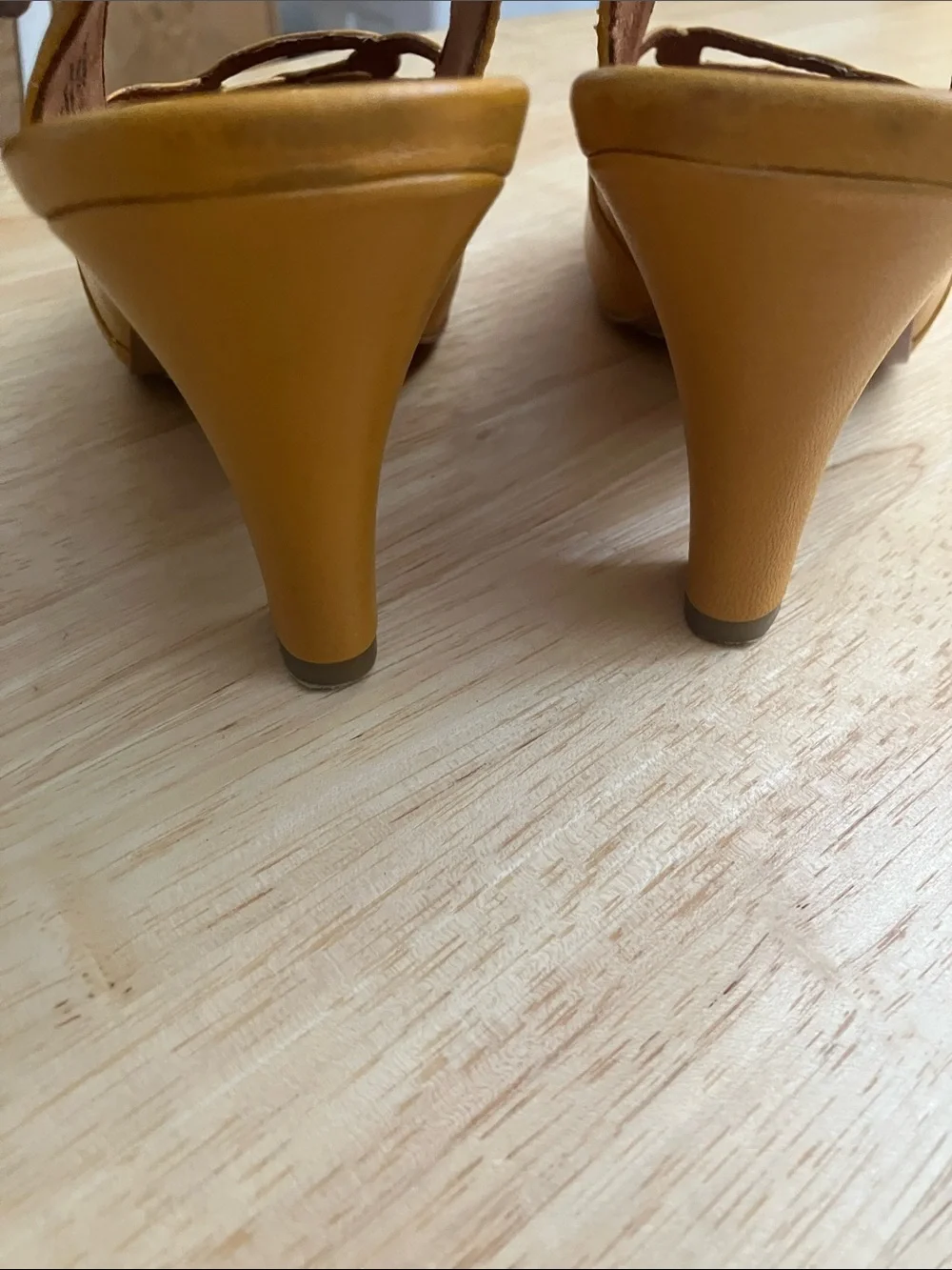 gentle souls Mustard Yellow Leather Slingback Peep-Toe Heels